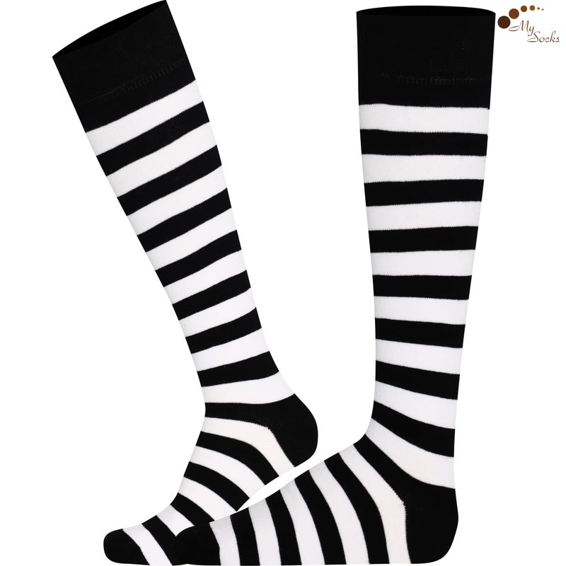 Mysocks جوارب ميسوكس طويلة عالية الركبة للجنسين مخططة باللونين الأبيض والأسود، 4-7 - Image 4